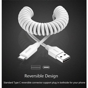 Spiralkabel, flexibles, elastisches USB-Typ-C-Kabel, 2.1A Lade-USB-Typ-C-Federkabel