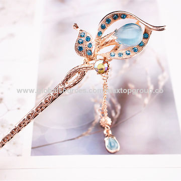 Grampos de cabelo em esmalte Chinoiserie decorados com borlas de corrente - Acessórios de cabelo por atacado