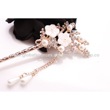 Grampos de cabelo em esmalte Chinoiserie decorados com borlas de corrente - Acessórios de cabelo por atacado