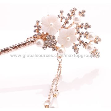 Grampos de cabelo em esmalte Chinoiserie decorados com borlas de corrente - Acessórios de cabelo por atacado