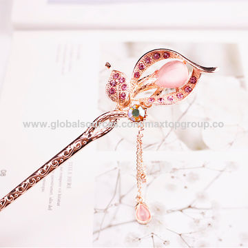 Grampos de cabelo em esmalte Chinoiserie decorados com borlas de corrente - Acessórios de cabelo por atacado