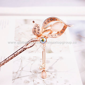Grampos de cabelo em esmalte Chinoiserie decorados com borlas de corrente - Acessórios de cabelo por atacado