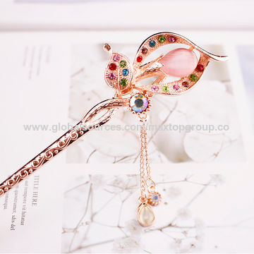 Grampos de cabelo em esmalte Chinoiserie decorados com borlas de corrente - Acessórios de cabelo por atacado