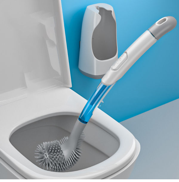 White Long Handle Toilet Brush Set With Soft Rubber Bristles,  Multifunctional Bathroom Cleaning Brush