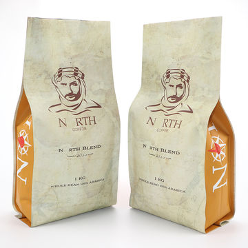 Buy Wholesale China Custom Printed Flat Bottom Package Kraft Paper Tea Bag  250g 500g 1000g Bean Coffee Packaging Bags & Coffee Bags at USD 0.06