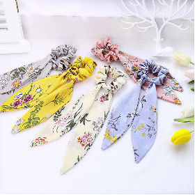 New Bubble Satin Fabric Hair Rope Floral Hair Scrunchie Hair