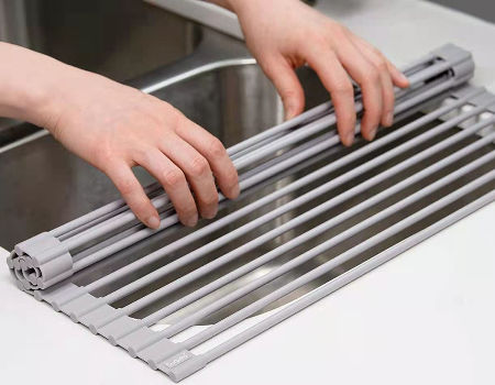 US Ship! Stainless Steel Roll Up Multi Dish Drainer Over the Sink Space Saver