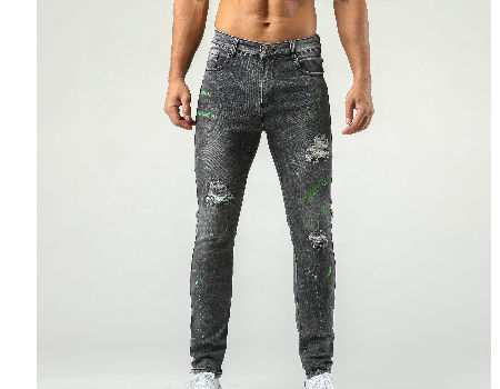 Hot Sale Fashion Mens Design Patchwork Color Stitching Denim Trousers Jean Pants