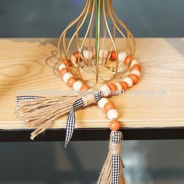 Halloween Wood Beads Garland Fall Autumn Plaid Tassel Pendant