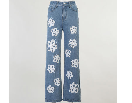 Fashion Flower Printing Loose Girls Straight Pants Denim Blue Jeans  Clothing Wholesale - China Wholesale Women's Jeans $8.5 from Guangxi Bindu  Clothing Co., Ltd