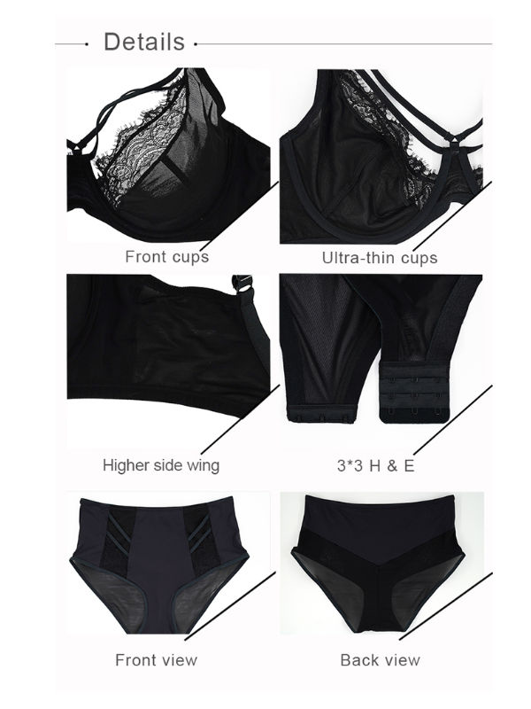Plus Size Lace Lingerie Set y Women's Underwear Transparent Bra Panties Sets  Black Lingerie Bra Set Underwear Set D30