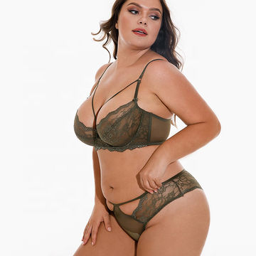 FASHIONWT Women Plus Size Sexy Transparent Underwear Wire Free Full Figure  Bralette Bra Set