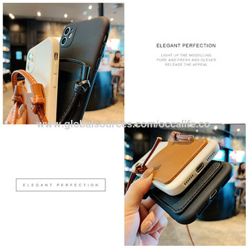 Luxury Crossbody Lanyard Necklace Leather Card Holder Solid Case for iPhone  11 12 13 14 15 Pro Max X XS XR Max Coin Purse Cover