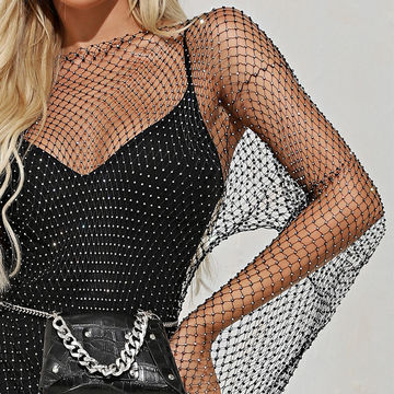 Mesh Sheer Rhinestone Dress Sexy Summer Outfits For Women Off