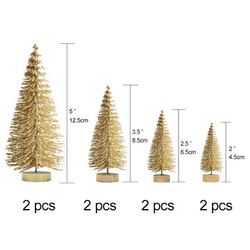 Small Christmas Tree with LED Christmas Tree Lights, Mini Christmas Tree, Mini Pine Tree, Bottle Brush Fake Trees with Wooden Base for Tabletop