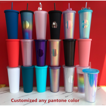 Plastic Christmas Cups,5 Packs Glitter Reusable Plastic Cups with Straw and  Lid Water Cup 16 oz Iced Coffee Cup Portable Tumbler, Reusable Plastic