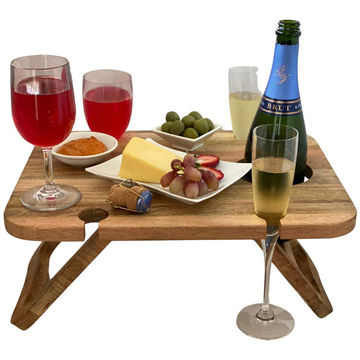 Wooden Outdoor Wine Table Portable Outdoor Snack Wine Holder Tray