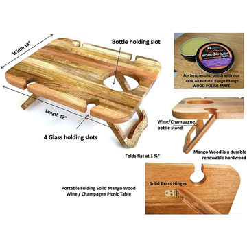 Wooden Outdoor Wine Table Portable Outdoor Snack Wine Holder Tray