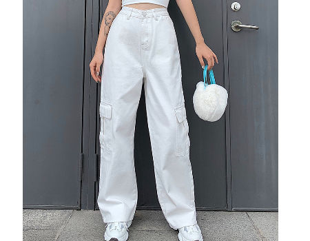 Wholesale Denim Jeans White Loose High Waist Tall Girls Trousers