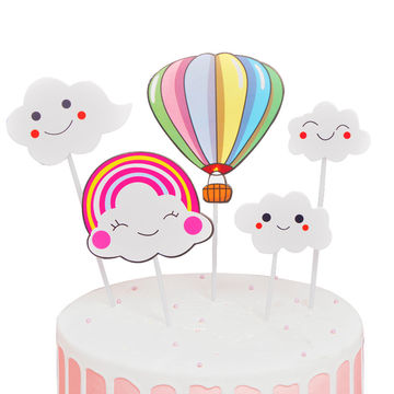 Smiley Clouds Hot Air Balloon Rainbow Cake Insert Card 5 Piece Set For Cake  Decoration - Buy China Wholesale Cake Insert Card $0.1