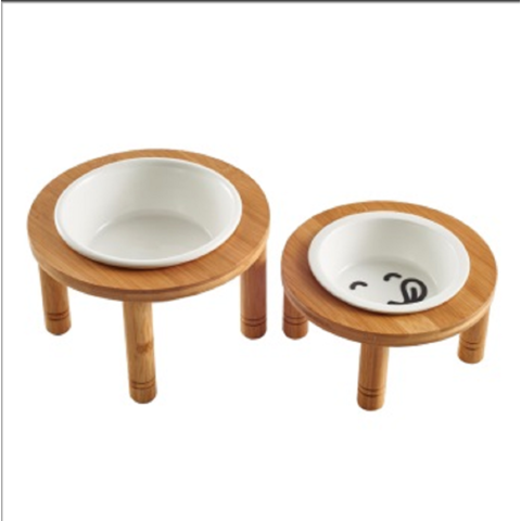 Elevated Dog Bowls,Unique Bone Shape Bamboo Raised Pet Bowls&Cats Dogs Food  and Water Stand Pet