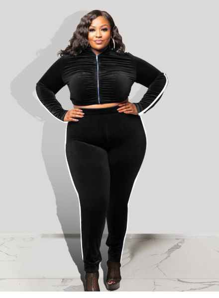 Bellella Women Plus Size Outfits Long Sleeve Tracksuits V Neck Sweatsuits  Skinny 2 Piece Tops And Leggings Sets Ladies Black 4XL