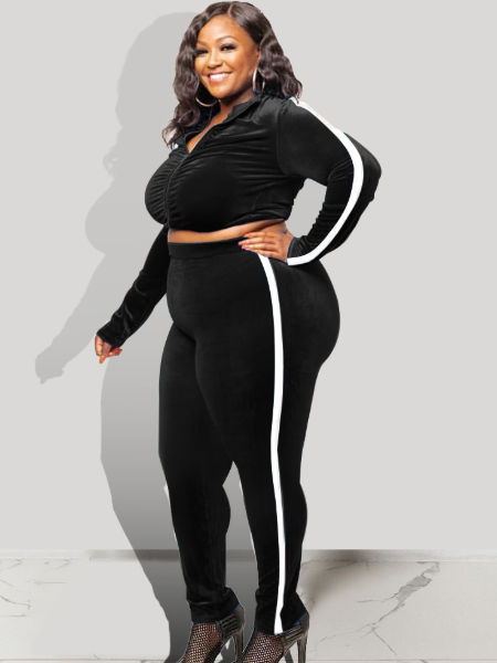 Bellella Women Plus Size Outfits Long Sleeve Tracksuits V Neck Sweatsuits  Skinny 2 Piece Tops And Leggings Sets Ladies Black 4XL