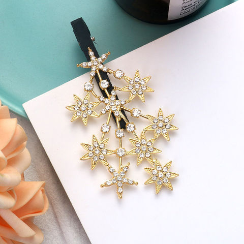 Gold Rhinestones Star Hair Claw Clip Pins Bridal Wedding Women's