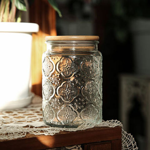 wholesale Empty embossed glass candle jar with air tight glass flat lid  manufacturer