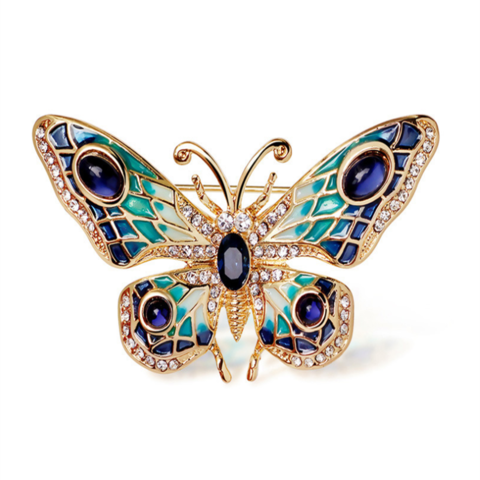 Gold Color Enamel Butterfly Pearl Brooches for Women Shiny
