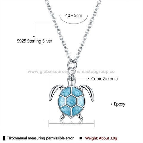 Zirkon Halskette S925 Sterling Silber Anhänger Halskette für Damen Lebhafte Schildkröte Ozean Feiner Schmuck