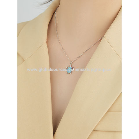 Zirkon Halskette S925 Sterling Silber Anhänger Halskette für Damen Lebhafte Schildkröte Ozean Feiner Schmuck
