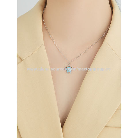 Zirkon Halskette S925 Sterling Silber Anhänger Halskette für Damen Lebhafte Schildkröte Ozean Feiner Schmuck