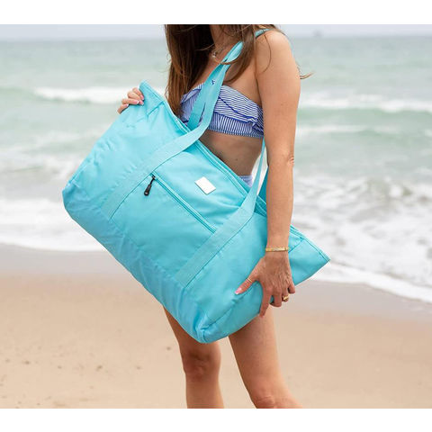 Neoprene Tote Bag, Large Tote Bag, Beach Travel Bag, Brown Checker