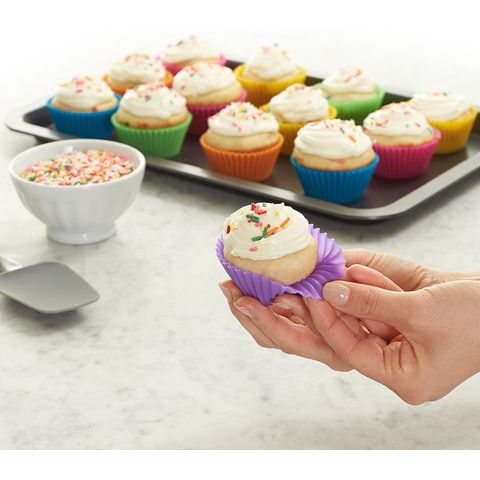 24 Pcs Silicone Cupcake Liners Reusable Baking Cups Easy Clean Pastry Molds  4 Shapes Round Stars Heart Flowers