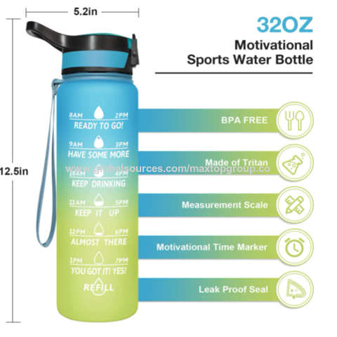 Motivational Water Bottle BPA Free 1L/32oz Jug with Straw and Time