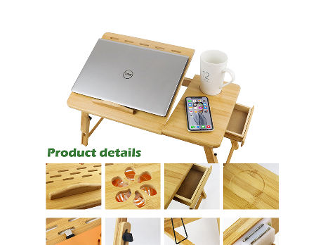 China Natural Bamboo Foldable Laptop Table Adjustable Height Double ...