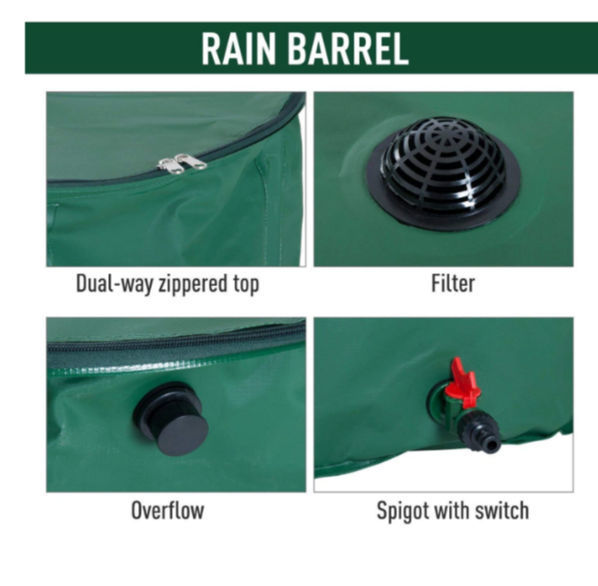  QIANMEI Depósito de agua plegable para lluvia, barril de lluvia,  contenedor de agua con drenaje, revestimiento de PVC, colección de agua de  lluvia para terrazas, patio (color verde, tamaño: 1000L/47.2x34.6 in) 