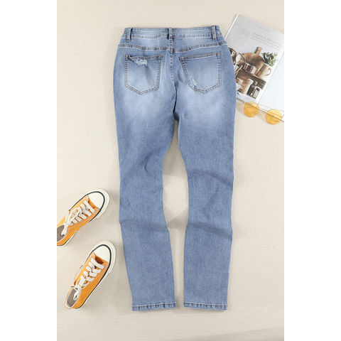 Dear-Lover Blank Apparel Wholesale Western Clothing New Blue Ripped Baggy  Distressed Pants Trousers Ladies Torn Hole Stretch Women Denim Women's Jeans  - China Women's Jeans and Women Jeans price