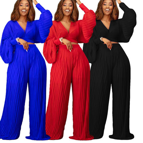 Bulk Buy China Wholesale Women s Set Jumpsuits two Piece Outfits Sexy Long Sleeve V neck Crop Top And Wide Leg Long Pants 11.8 from Xiamen Aiditex Import and Export Co. Ltd Globalsources