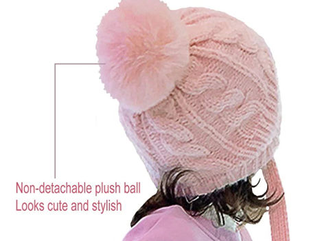 MIRMARU Kids Girls & Boys Soft Warm Winter Knitted Beanie Cute Hats with Faux Fur Pom Pom and Sherpa Lined for Ages 3-6 MIRMARU Kids Girls & Boys Soft Warm Winter Knitted Beanie Cute Hats with Faux Fur Pom Pom and Sherpa Lined for Ages 3-6
