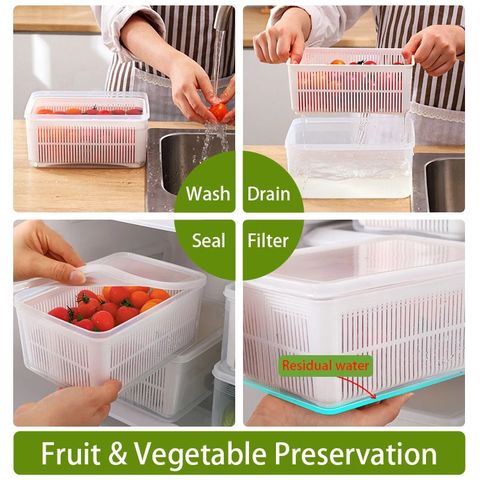 Refrigerator Food Storage Containers with Lids Kitchen Storage Seal Tank  Plastic Separate Vegetable Fruit Preservation Fresh Box