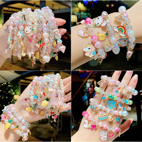Makersland Children Bracelets Glass Beads Fashion Cute Cartoon Pendant  Charm Kids Jewelry Gifts Cute Girls Bracelet Wholesale