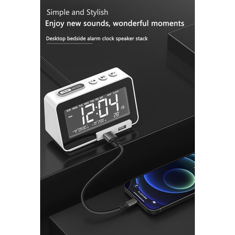 Parlante despertador radio reloj digital recargable con bluetooth alarma FM  USB - Canela Hogar