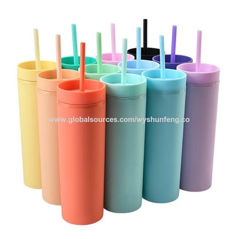 Acrylic Skinny Tumbler with Straw 16oz Double Wall Plastic Clear Tumbler  Cups Insulated Milk Drinking Cup For Gifts