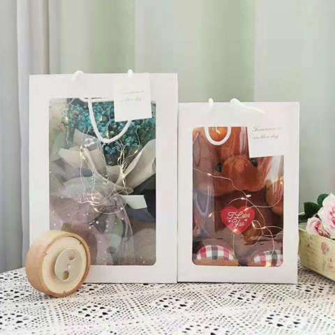 Gift Wrapping Paper Bag With Transparent Window Flowers Packaging