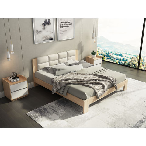 Cama Queen con plataforma en una caja, beige