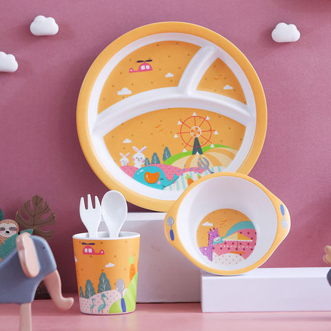 Cartoon Bamboo Fiber Kids Dinnerware Set Baby Utensils Set Child Food Set -  China Bamboo Tableware and Bamboo Dish price