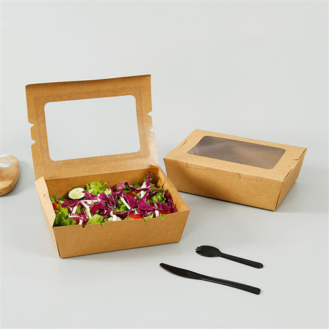 Kraft Brown Food Boxes With Lids And Spoons, Disposable Kraft