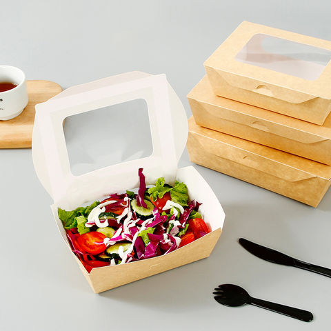 10pcs Disposable Lunch Box With Cover, Kraft Paper Safe & Food Packaging  Container Fast Food Box